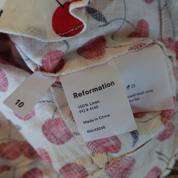 Reformation Corset Bustier Crop Top 10 White Red Cherry Print Linen Lace Up Tank - Picture 9 of 12